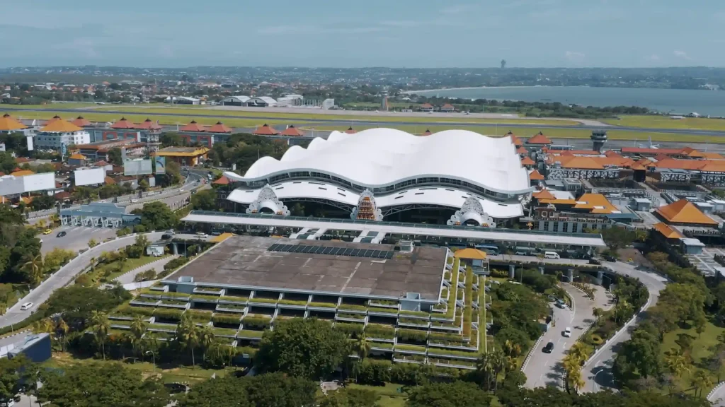 Aerial view of Ngurah Rai International Airport terminal, Bali